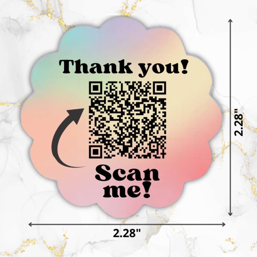 100 Thank you Stickers Thermal Scalloped flowers Glossy - Picture 2 of 3